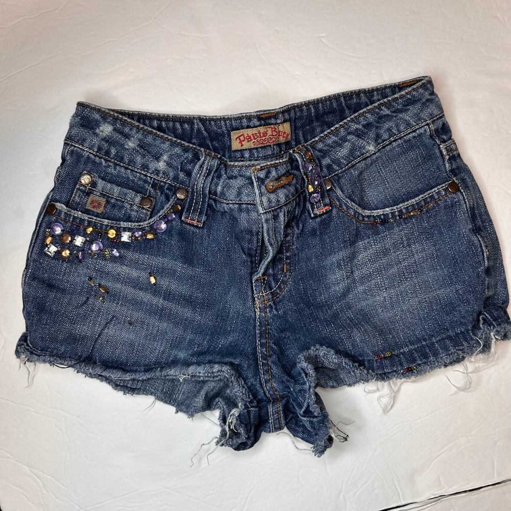 Paris Blues Bejeweled Blue Jeans Bedazzled Junior Shorts Size 1